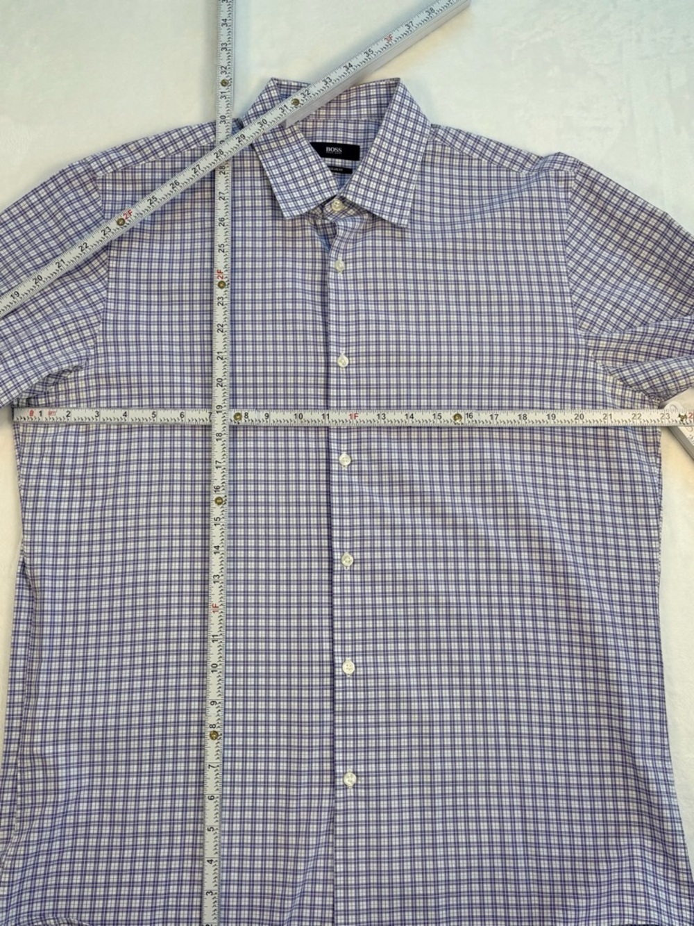 HUGO BOSS Regular Fit Purple Plaid Button Down Shirt Mens 16.5R Cotton - Picture 8 of 8